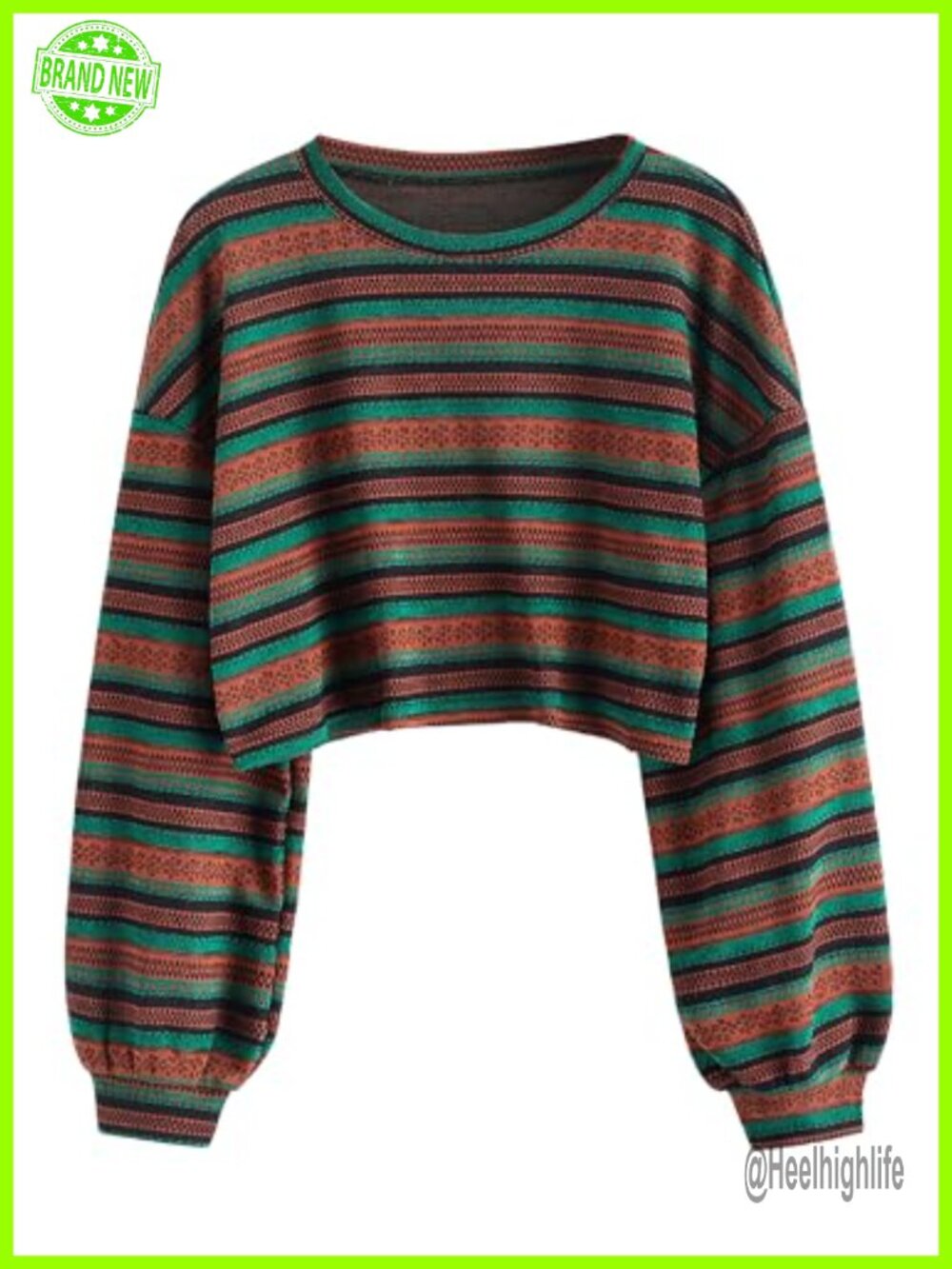 Cropped Tribal Ethnic Knit Pullover Sweater Boho Drop Shoulder Top